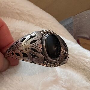 Vintage Silver Bracelet with Onyx Stone